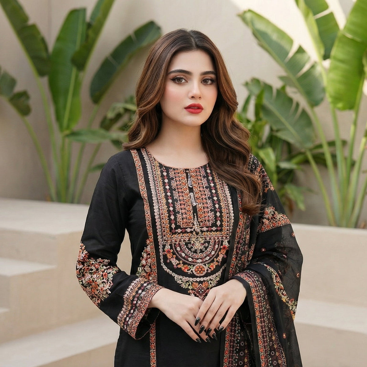Midnight Garden: Embroidered 3-Piece Cotton Lawn