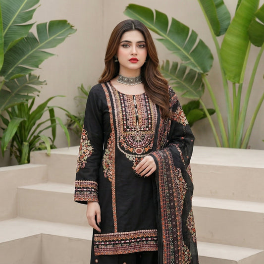 Midnight Garden: Embroidered 3-Piece Cotton Lawn