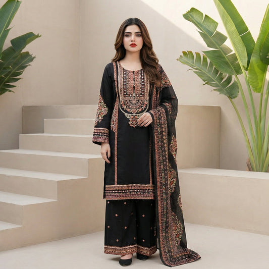 Midnight Garden: Embroidered 3-Piece Cotton Lawn