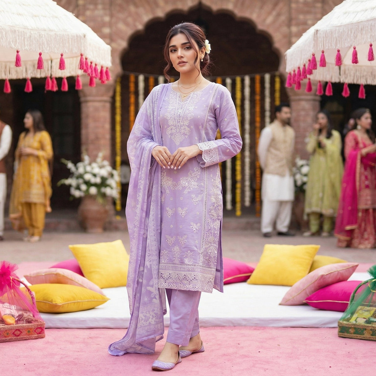Pastel Lilac: Embroidered 3-Piece Cotton Lawn
