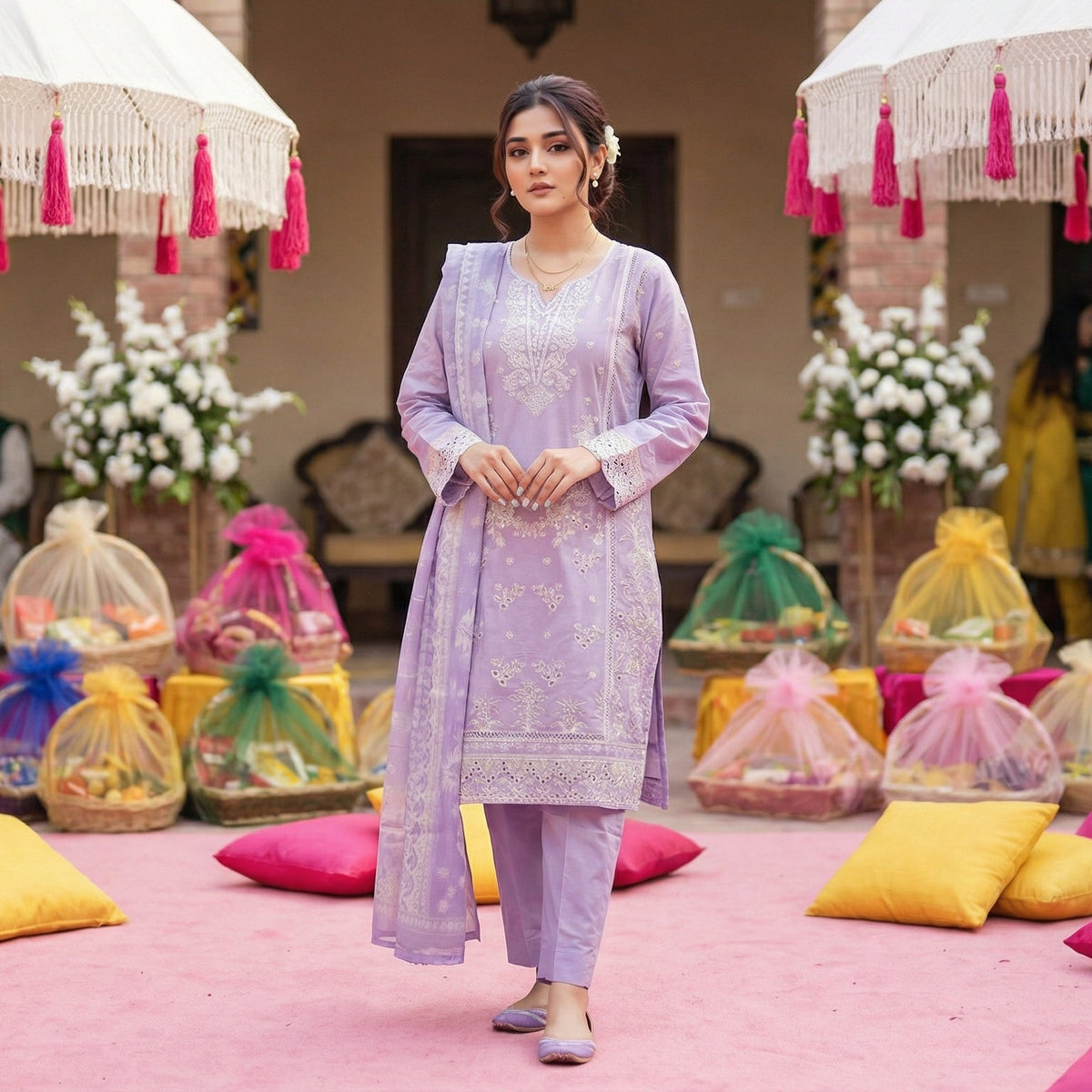 Pastel Lilac: Embroidered 3-Piece Cotton Lawn