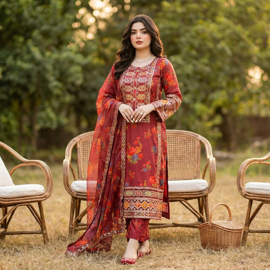 Zari-Afshan | Embroidered 3-Piece Cotton Lawn