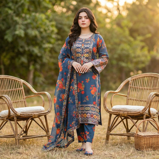 Gul-e-Rana | Embroidered 3-Piece Cotton-Lawn