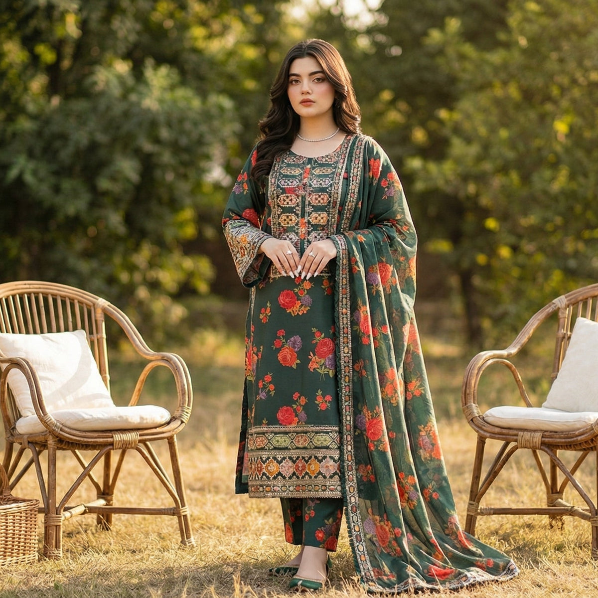 Mehar-Bano | Embroidered 3-Piece Cotton-Lawn