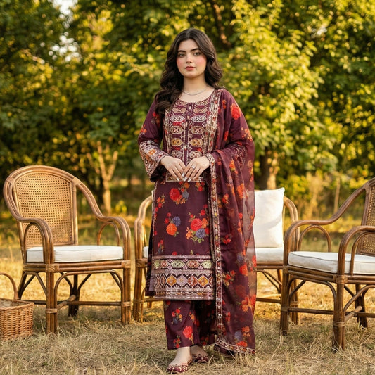 Saba-Noor | Embroidered 3-Piece Cotton-Lawn