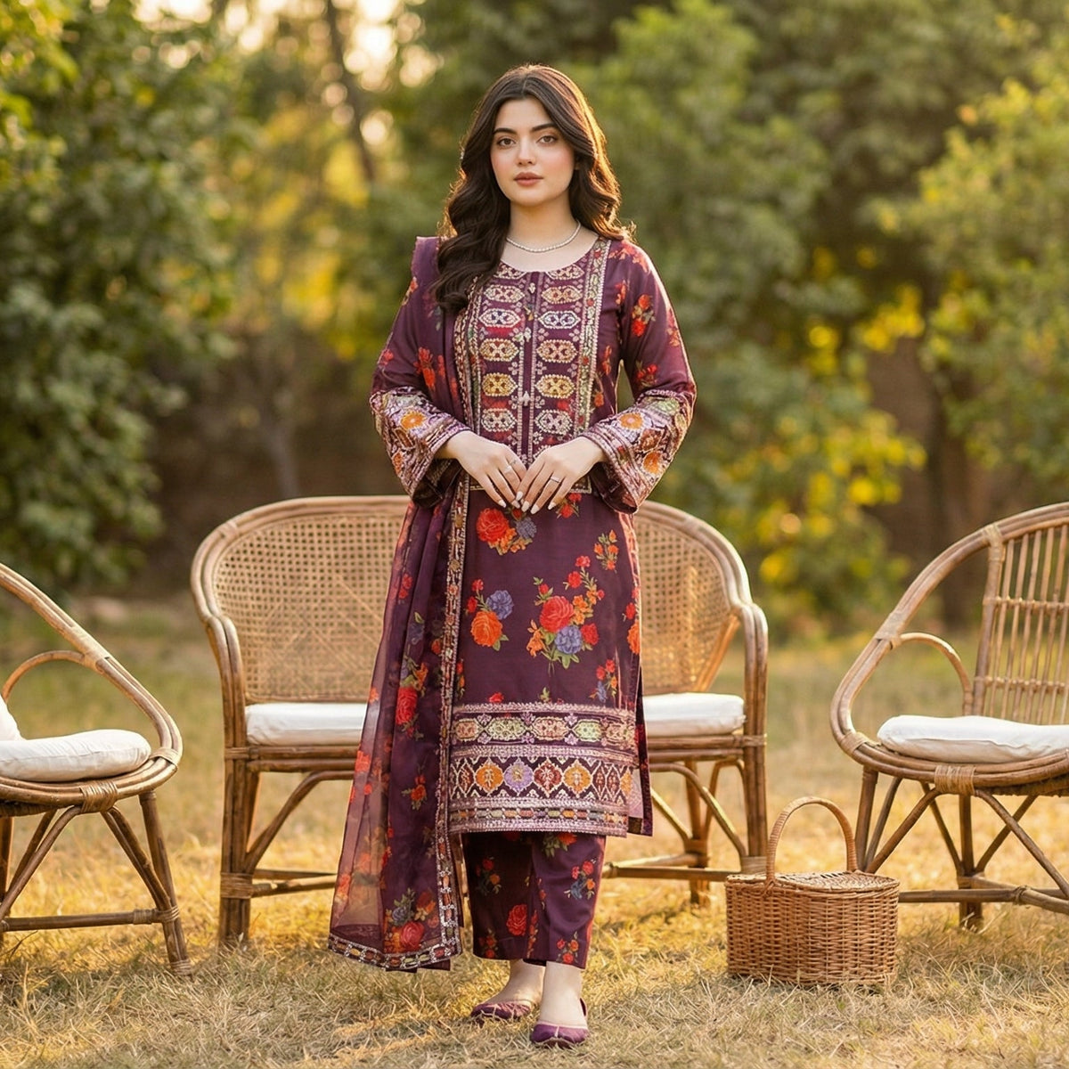 Saba-Noor | Embroidered 3-Piece Cotton-Lawn