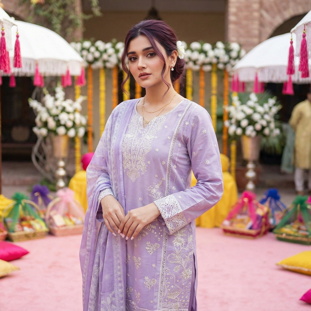 Pastel Lilac: Embroidered 3-Piece Cotton Lawn