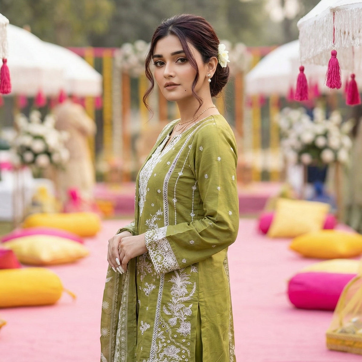 Agave Shade: Embroidered 3-Piece Cotton Lawn