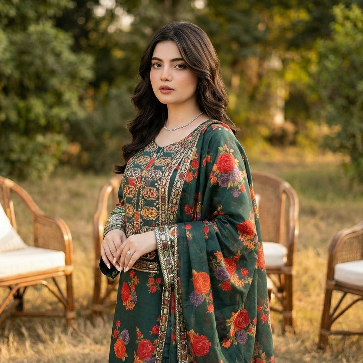 Mehar-Bano | Embroidered 3-Piece Cotton-Lawn