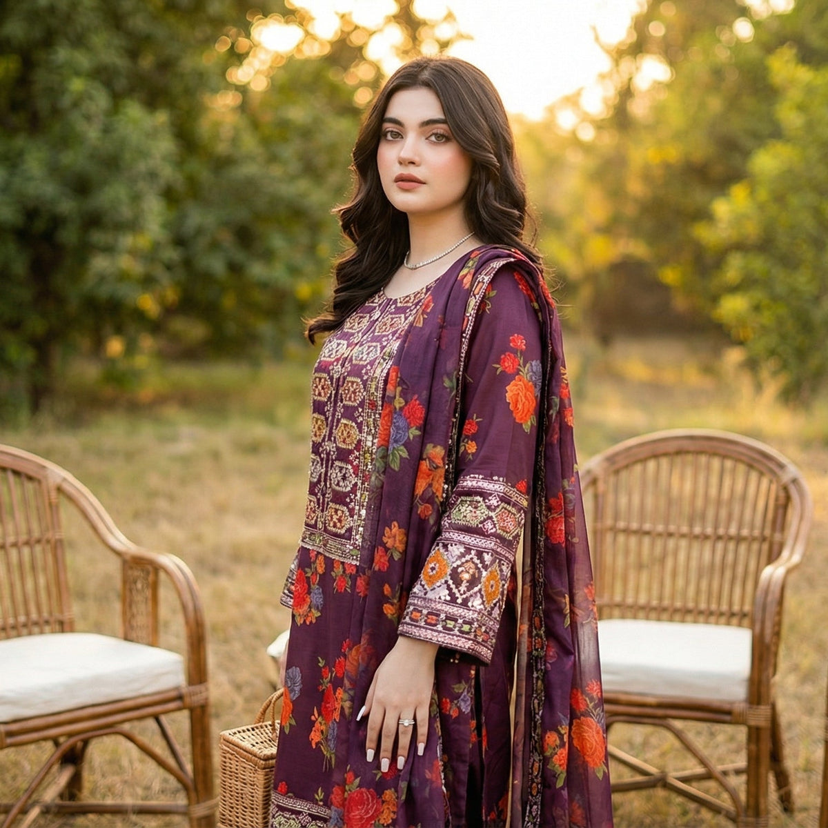 Saba-Noor | Embroidered 3-Piece Cotton-Lawn