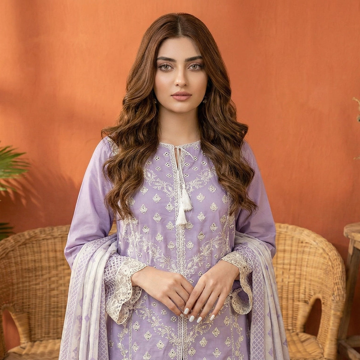 Lavender Serenity: Embroidered 3-Piece Cotton Lawn