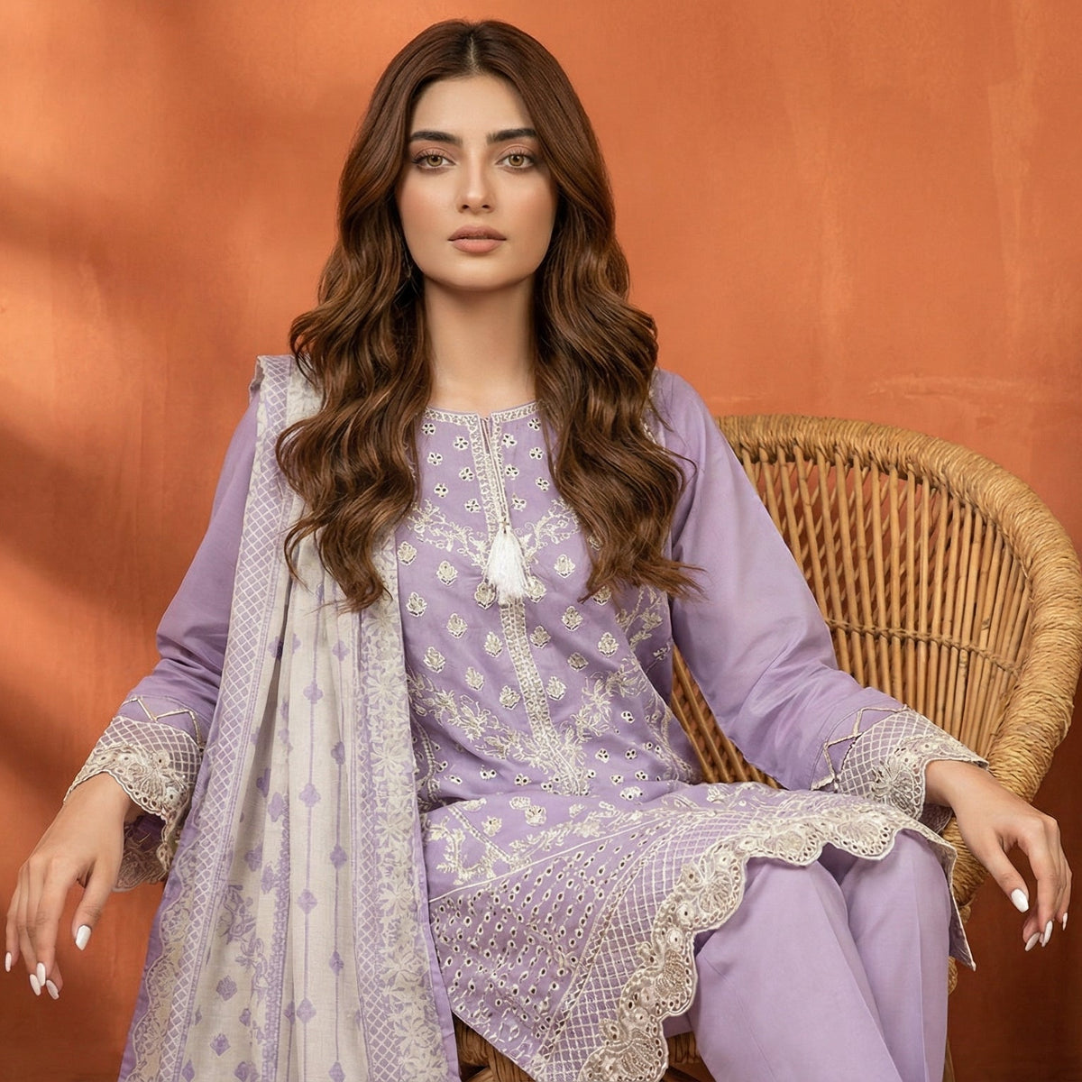 Lavender Serenity: Embroidered 3-Piece Cotton Lawn