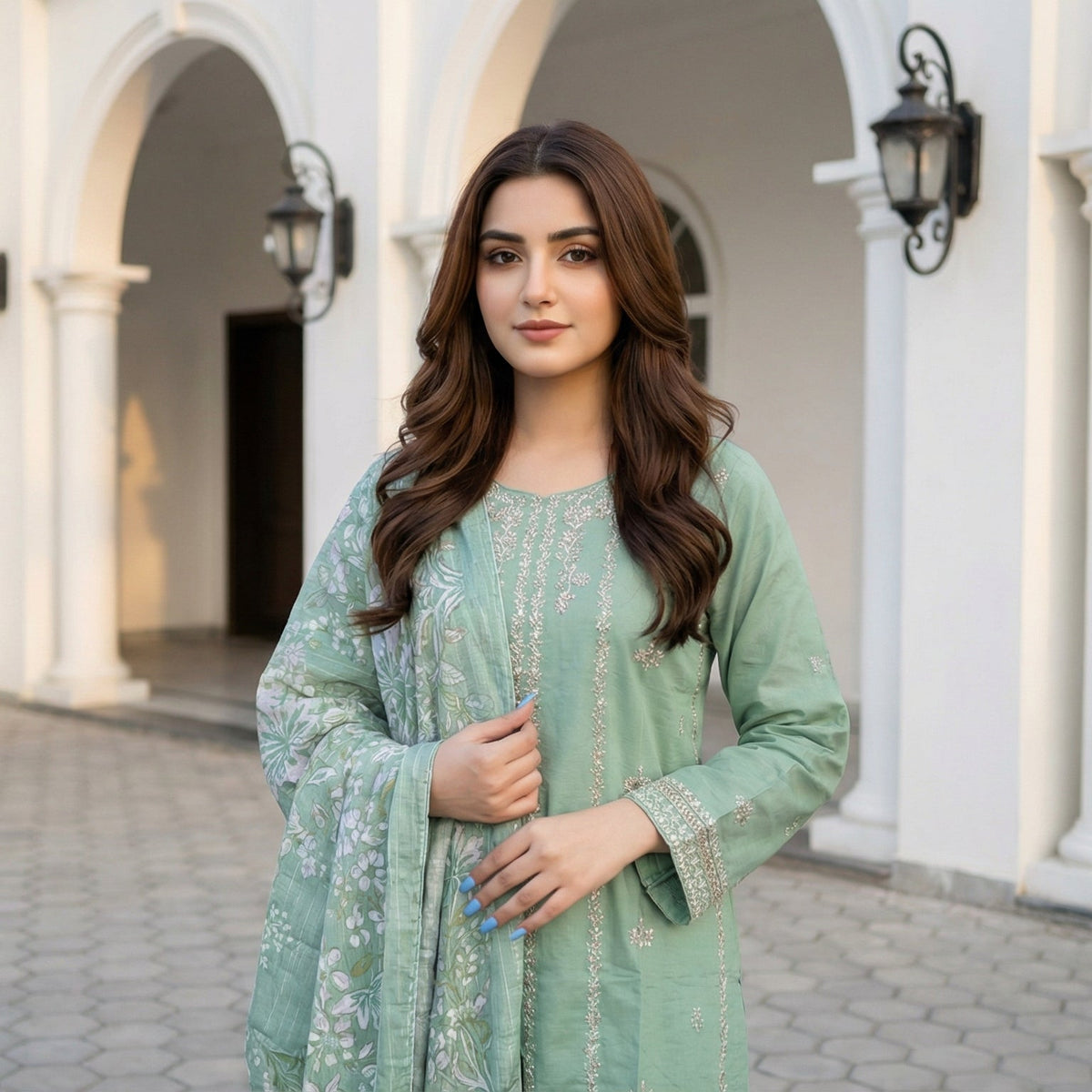 Willow Branch: Embroidered 3-Piece Cotton Lawn