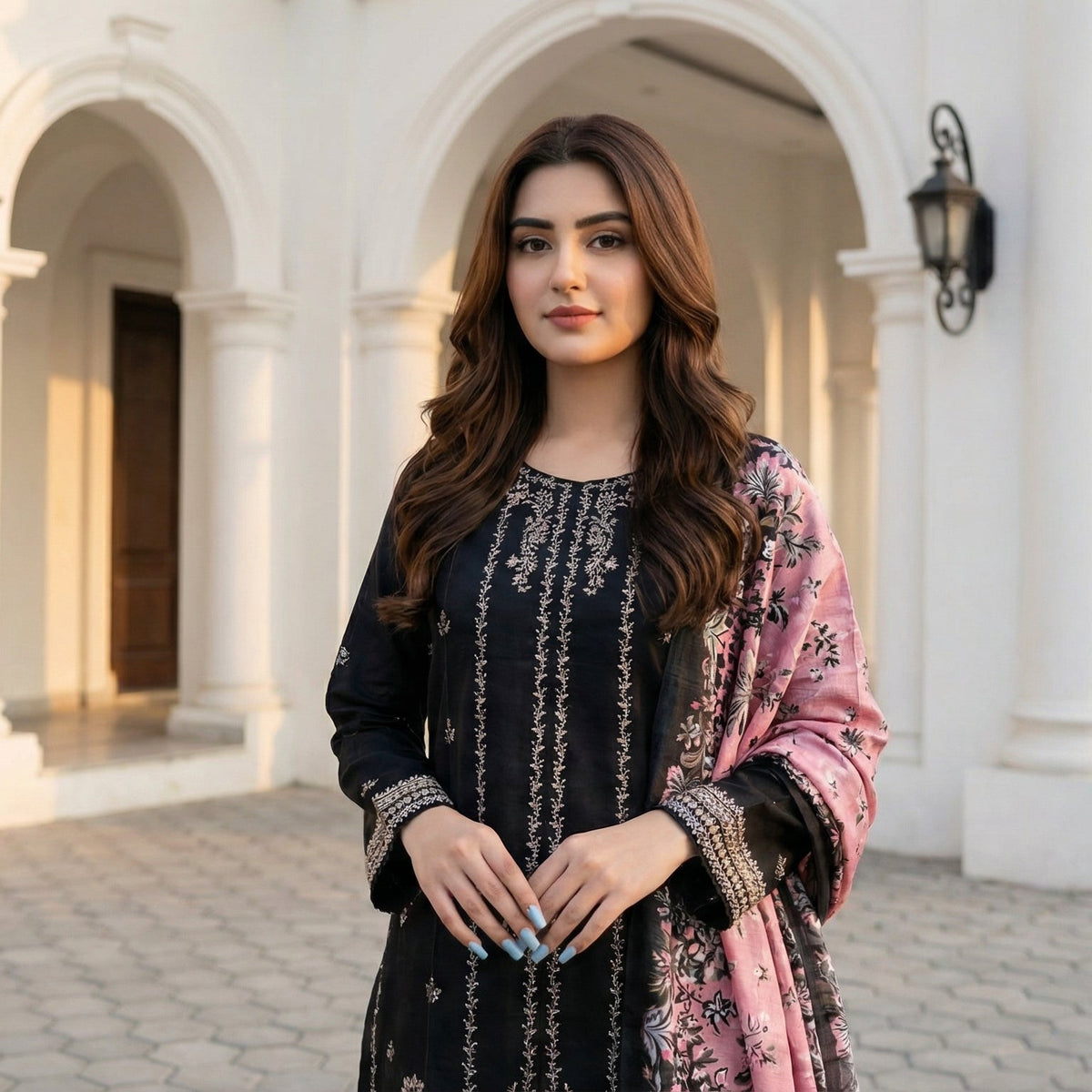Obsidian Aura: Embroidered 3-Piece Cotton Lawn