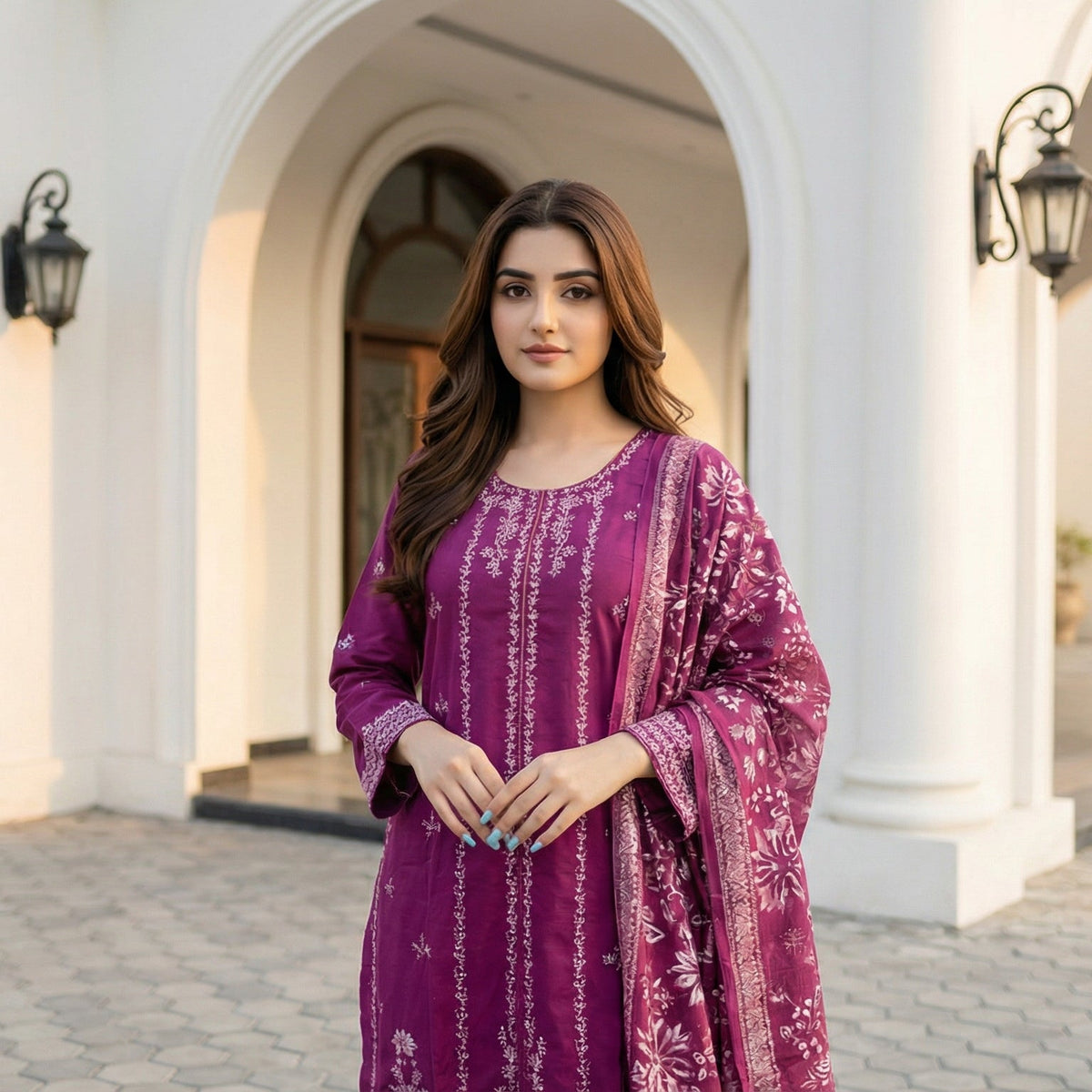 Orchid Dusk: Embroidered 3-Piece Cotton Lawn