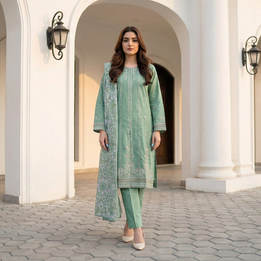 Willow Branch: Embroidered 3-Piece Cotton Lawn