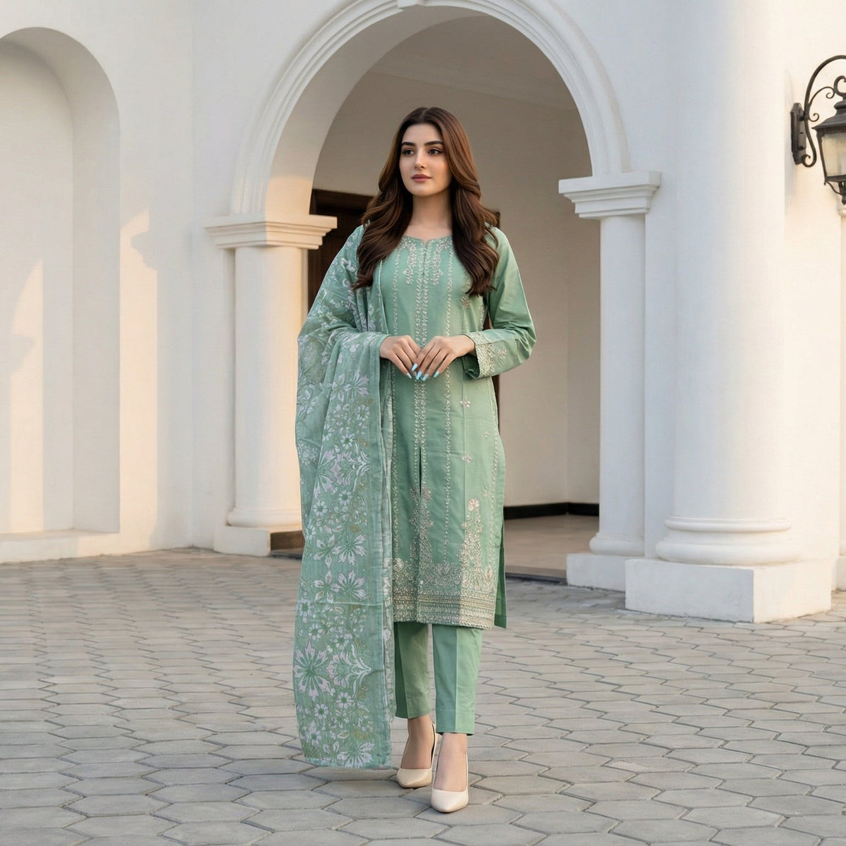 Willow Branch: Embroidered 3-Piece Cotton Lawn