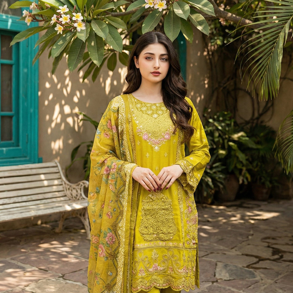 Golden Sunshine: Embroidered 3-Piece Cotton Lawn