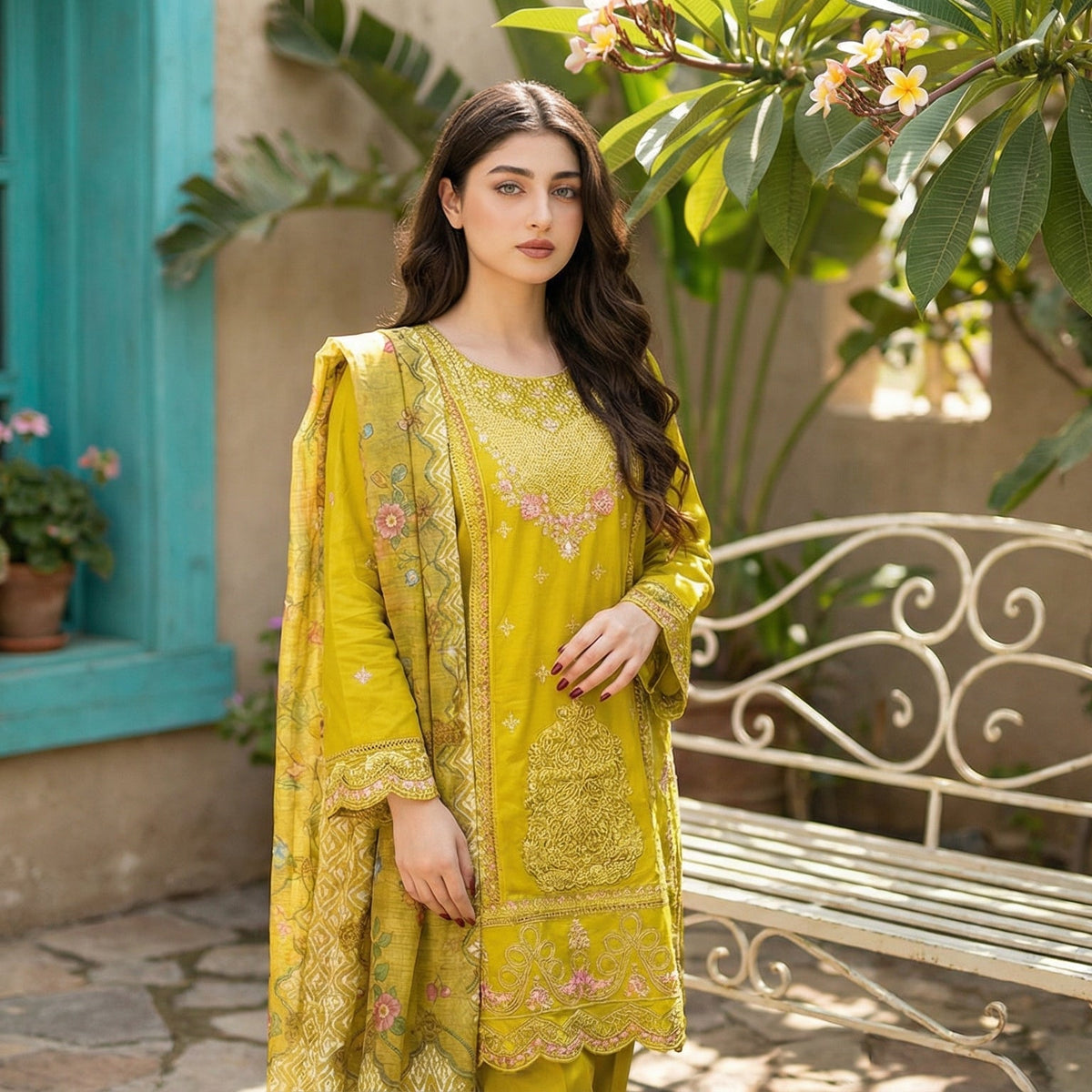 Golden Sunshine: Embroidered 3-Piece Cotton Lawn