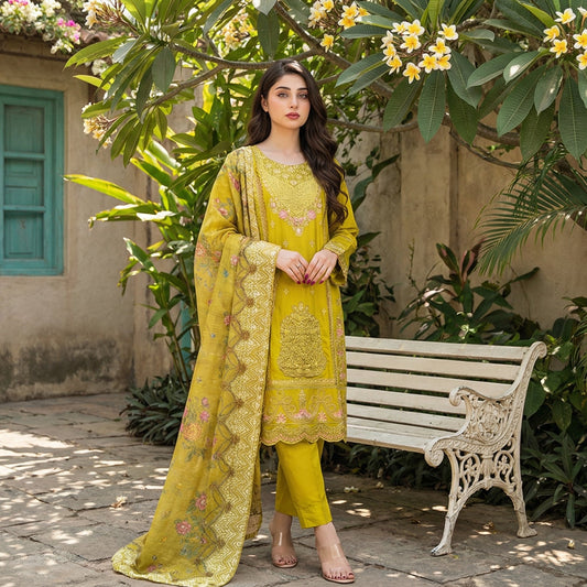 Golden Sunshine: Embroidered 3-Piece Cotton Lawn