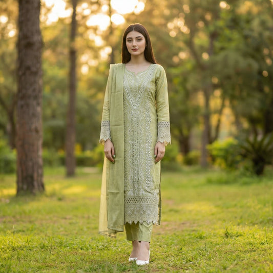Minted Glitz: Embroidered 3-Piece Cotton Lawn