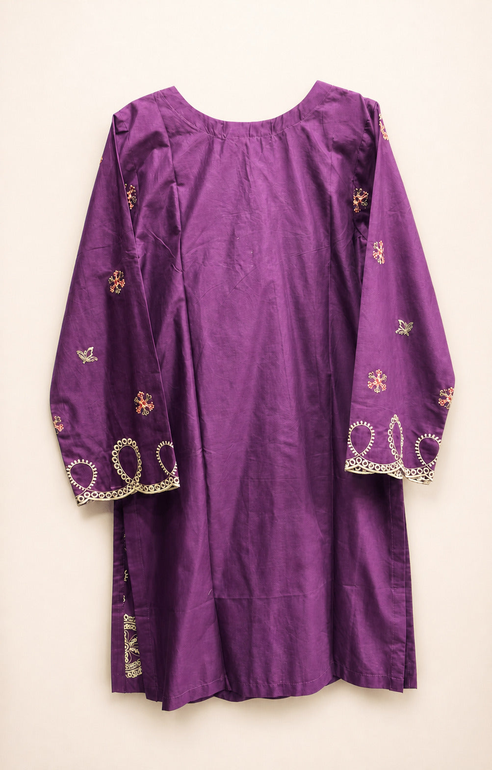 Deep Purple Winter Cotton Embroidered Kurti – Stitched Casual Kameez for Women