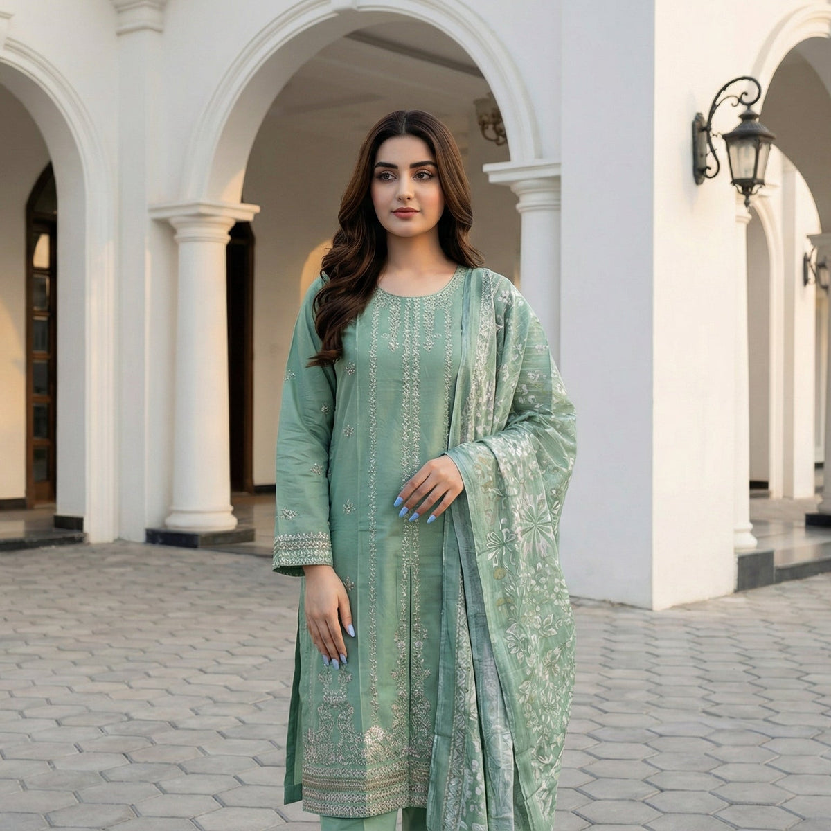 Willow Branch: Embroidered 3-Piece Cotton Lawn