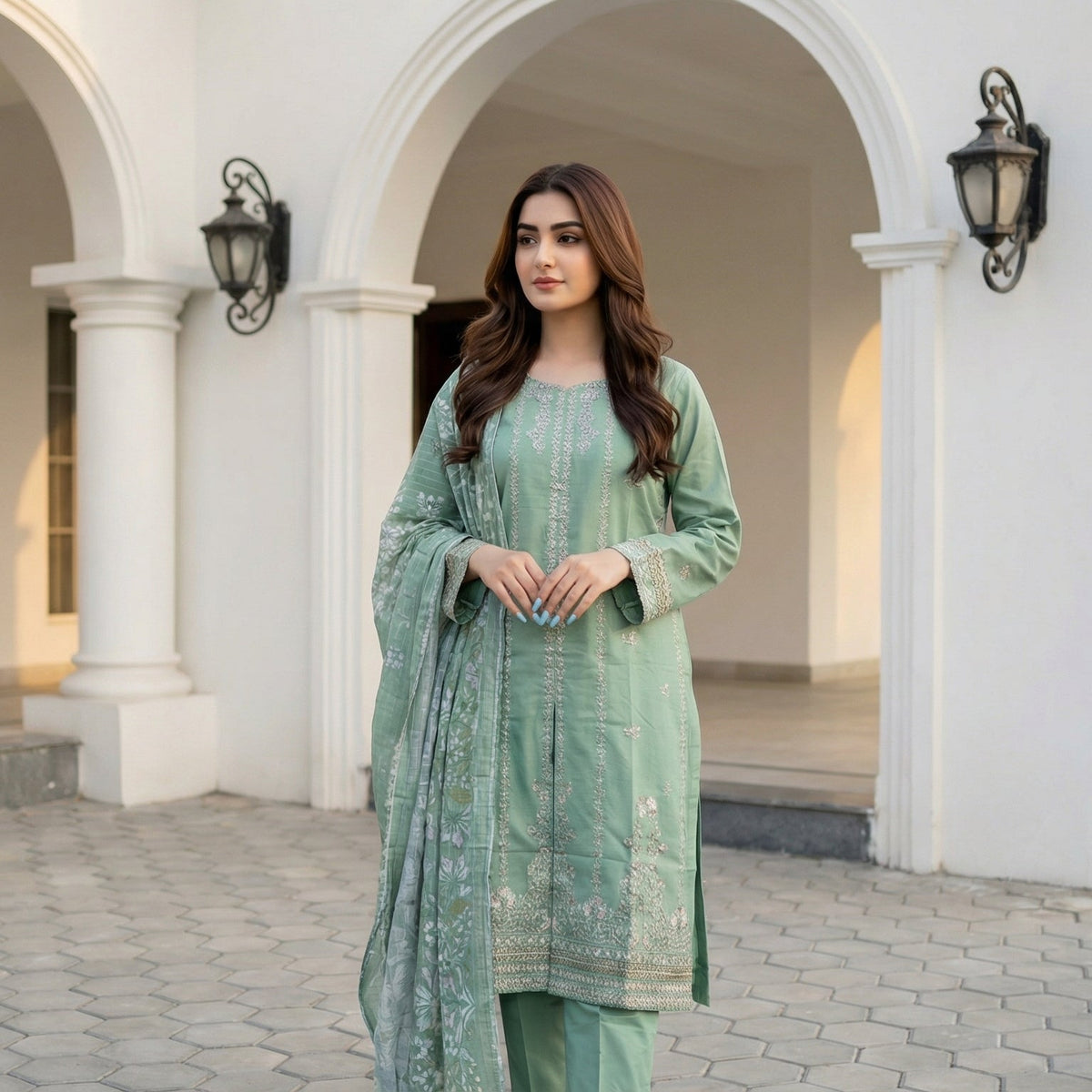 Willow Branch: Embroidered 3-Piece Cotton Lawn