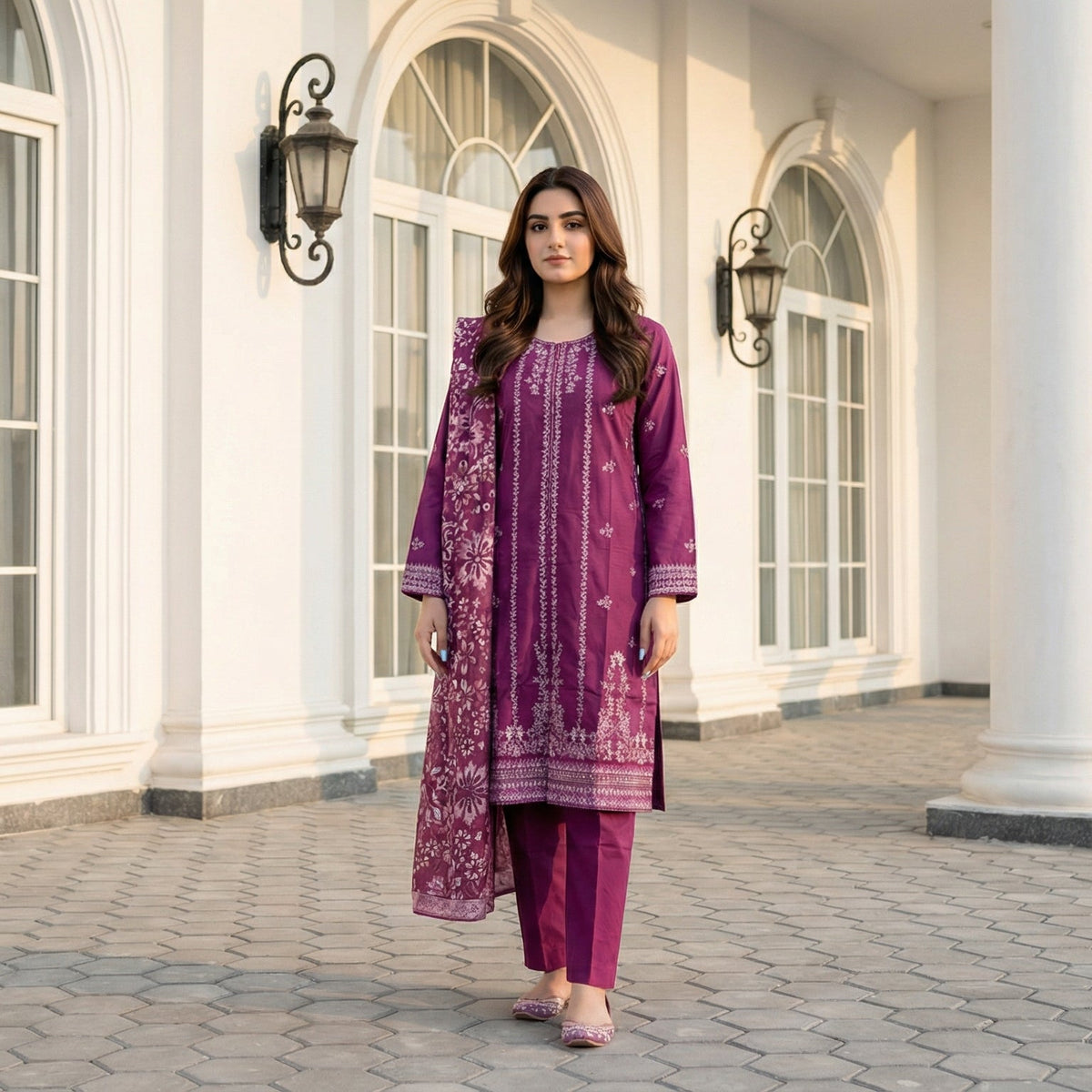 Orchid Dusk: Embroidered 3-Piece Cotton Lawn